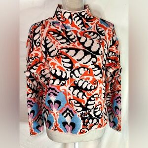 Maeve by Anthropologie Orange, Blue Multi Carys Mock-neck Sweater, Size XXS